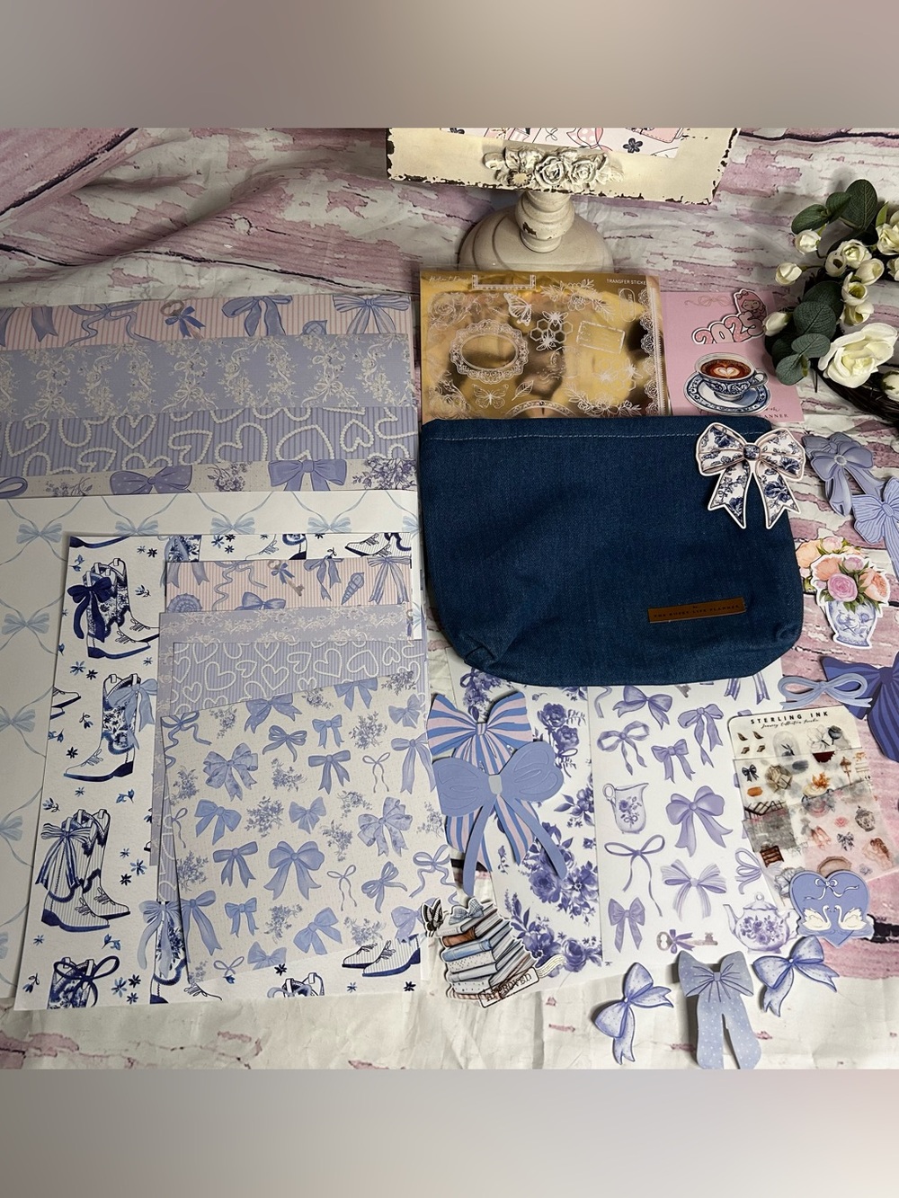 Blue Coquette Stationery Stickers Cardstock Planner Decoration lot